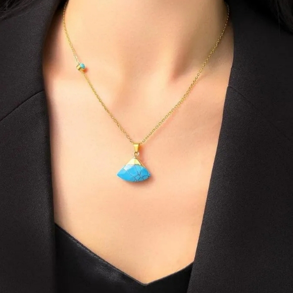 Coastal Cowgirl Turquoise 18k Gold Plated Titanium Steel Pendant Necklace - Picture 7 of 7